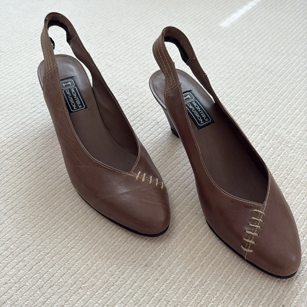MONTBUI Elegant Brown Slingback Heels